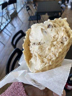 Butter pecan in waffle cone