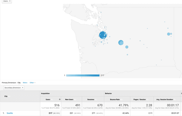 A website traffic analytics map for a small local business