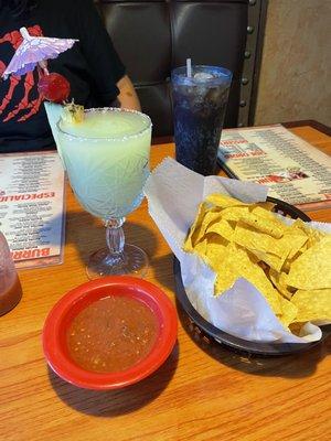 Margarita, chips and salsa