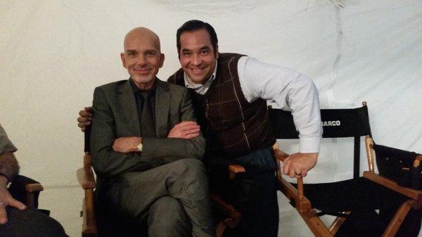 AEOC Instructor, Dominic Flores, with Billy Bob Thornton on the set of WB's "Our Brand is Crisis"