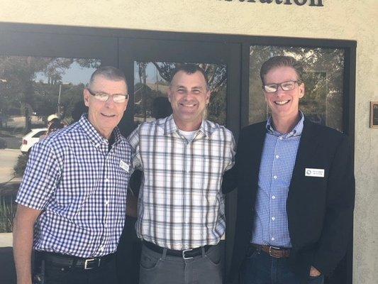 Mayor Rusty Bailey visiting with our Senior Pastor Steven Borst and our Principal Carl Boburka celebrating our new school remodel!