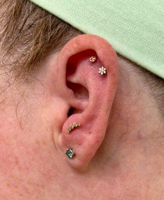 2 flat and anti tragus piercings by Nessa