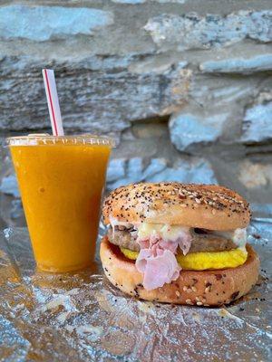 Mango smoothie and Knuckle Sandwich