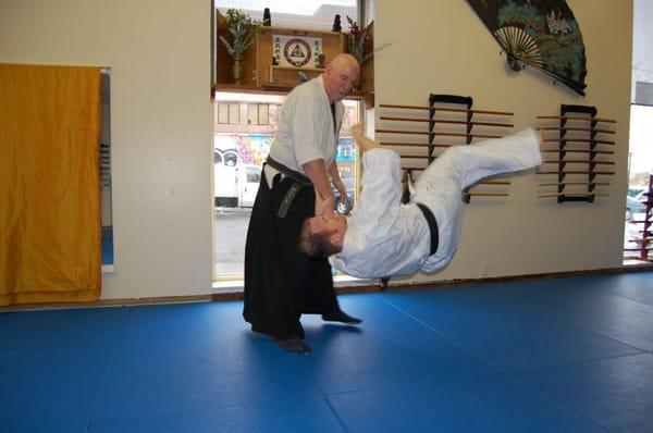 Sensei Bear Roberts throws John Call, who takes a high fall at Modern Warrior Arts Academy - Seibukan Jujutsu, Vallejo.