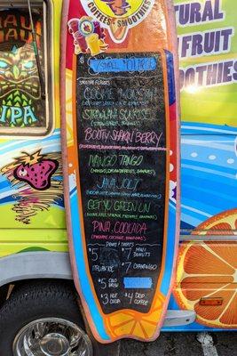 Love the surfing vibe, menu on surfboard.