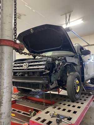 Volkswagen frame repair to upper rails