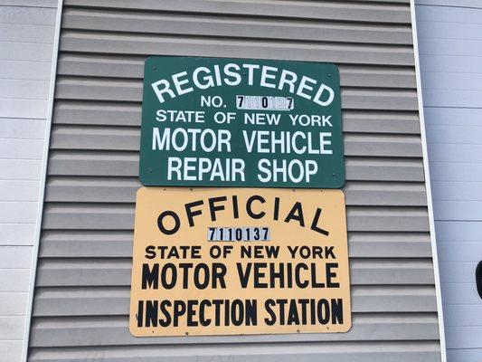 Officially registered NYS Repair Shop & Inspection Station