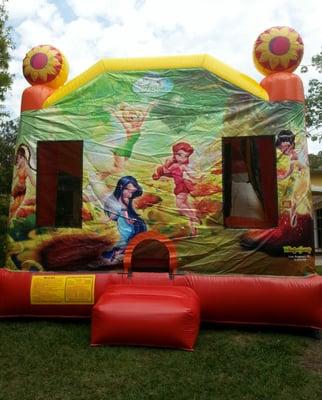 Disney Fairies bounce, slide and basketball hoop.