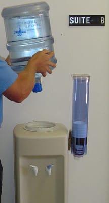 NO spill system with our bottled water cooler and bottles.