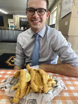 Husband with catfish platter