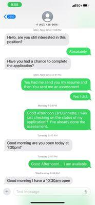 Dialogue from the Recruiter La'Quinnette Ponder (Gray) and I (Green)