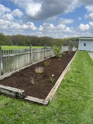 A quick mulch job with the addition of premium weed fabric cleaned up this bed nicely!