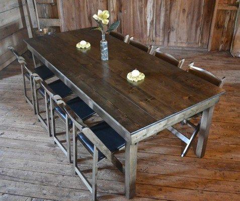 Farm Table and Wooden Folding Chairs