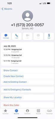 Phone call with LOTO boat rental office, 7 minute phone call that was hung up on and then the ignored phone calls after