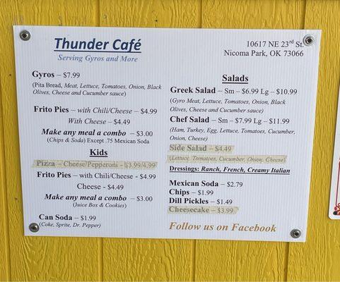 Menu board