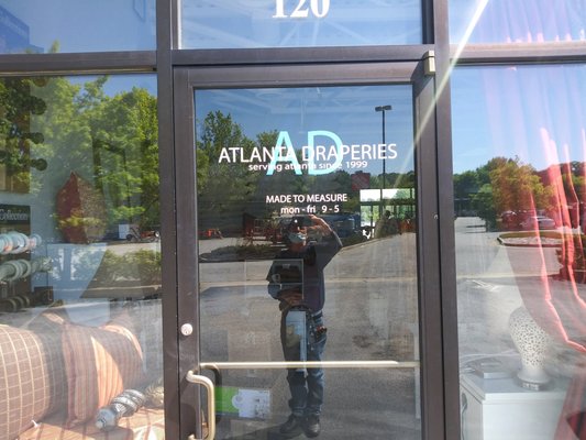 Atlanta Draperies front door signage.