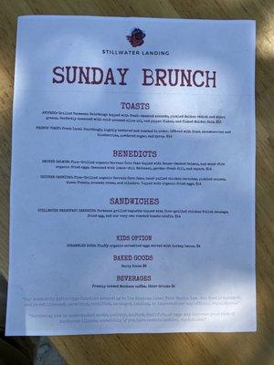 Sunday brunch menu, insane!