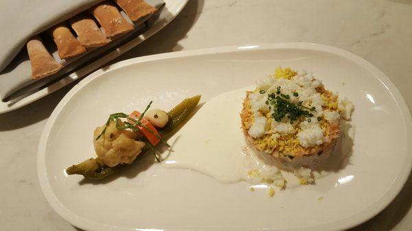 Smoked Trout Dip with "air" bread (from special event menu)...good