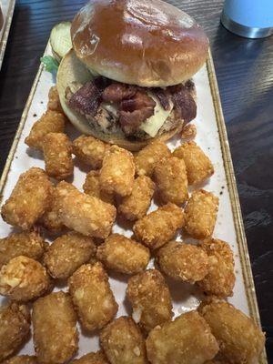 BBQ Chicken Sandwich and Tots