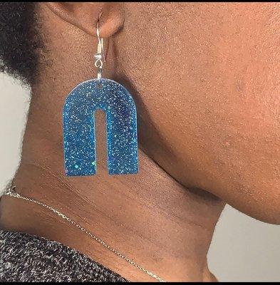 You can't sit with us earrings in blue with silver glitter