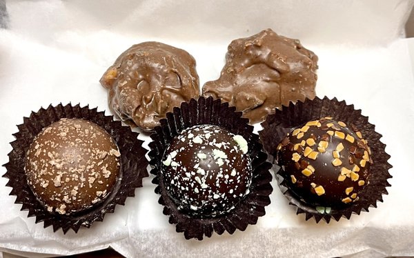 Truffles, left to right: caramel, mint and tiramisu and chocolates