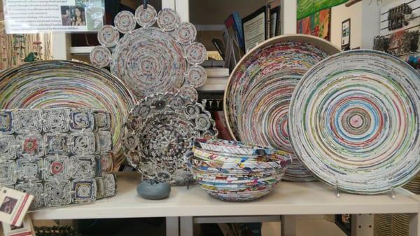 Recycled newspaper wired baskets