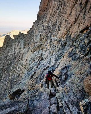 Guided Longs Peak trip. Paul negotiating the Narrows.