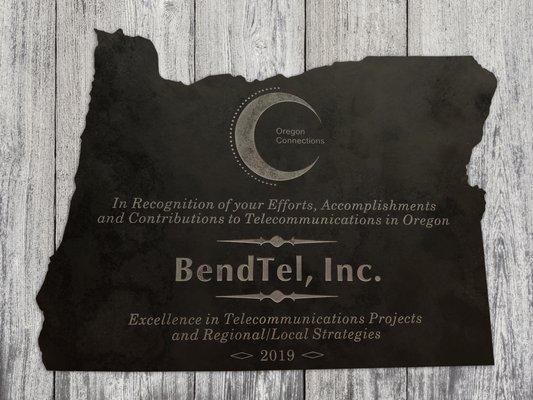 BendTel was awarded the 2019 Excellence in Telecommunications Projects and Local Strategies Award from Oregon Connections