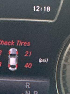 The front right tire they sold me is at 21 PSI as soon as I pulled off. Basically a flat tire.