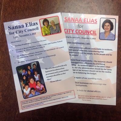 Some Post Cards we made for candidate Sanaa Elias.