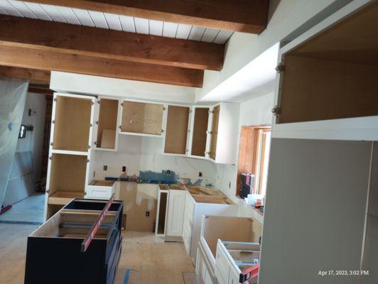 Working for Tideline, kitchen remodel in a log cabin. New cabinets installed #cabinets