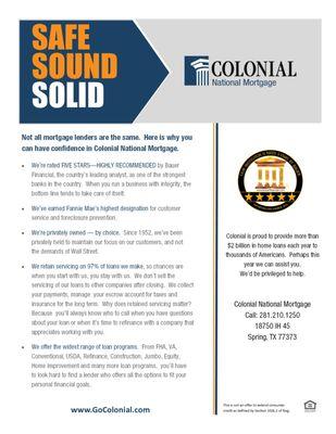 Not all mortgage lenders are the same. Here is why you can have confidence in Colonial National Mortgage..