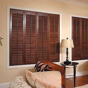 Plantation Shutters with a Beautiful Stained wood finish.