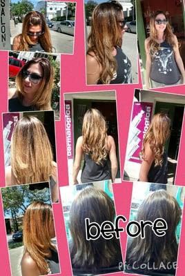 Before and after by Karen ombré, cut, and extensions.