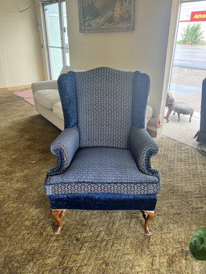 Custom wing back chair.