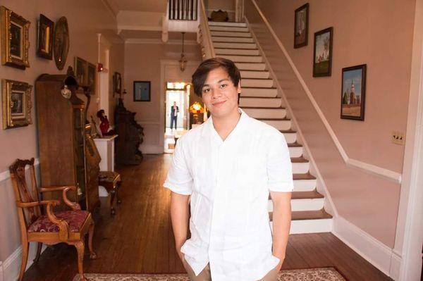 Son with the incredible stairs behind him.