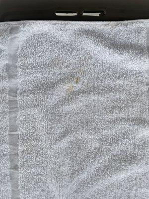 Snot stains on the "clean" washcloths the maid brought over