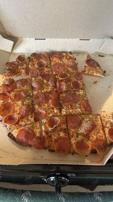 Tavern style pepperoni pizza. So dry and gross.