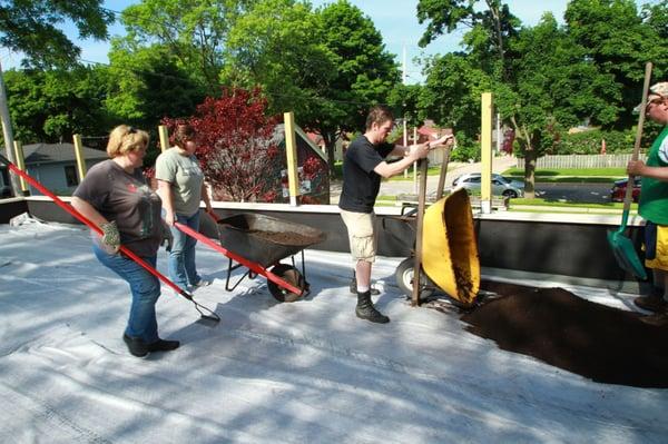 Working on our rooftop garden together!