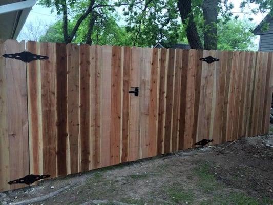 6-foot wood privacy fence and gate in Decatur, using Japanese Cedar.