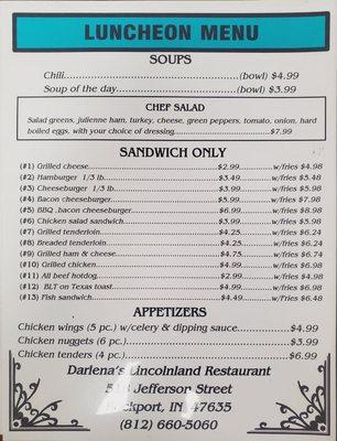 Lunch menu- front