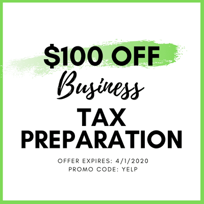 To help you this tax season we are offering $100 off business tax preparation!