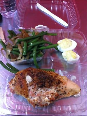 Stuffed chicken, green beans and devilled eggs. Yum!