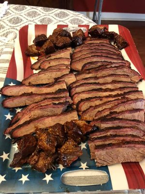 Beef Brisket and Burnt Ends made with Harvest Moon Cosmic Dust Brisket Rub