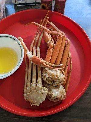 Boiled to order snow crab legs.