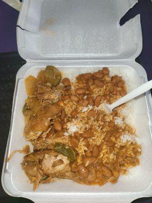 Rice beans on side chicken w/onions & peppers highly recommend