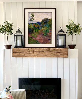 Hickory timber mantel