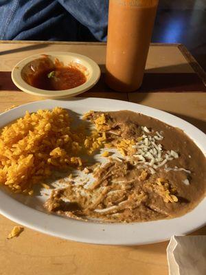 Rice, refried beans.