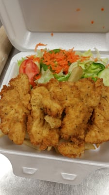 Hand breaded chicken fingers made to order, yum!