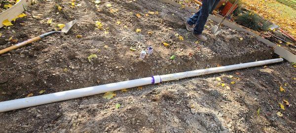 Gutter drainage pipe prep for going under patio slab.